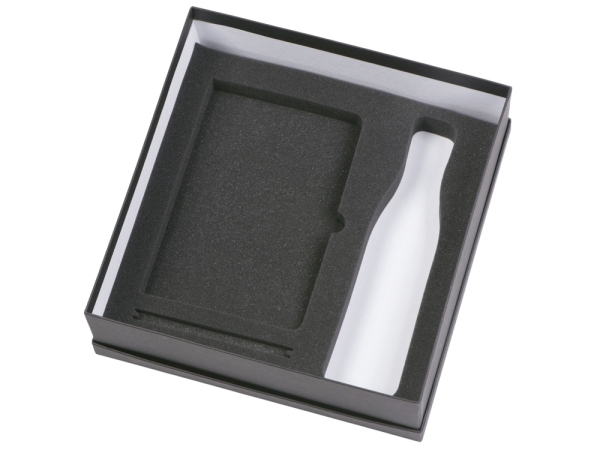 Подарочный набор с блокнотом С2, металлической ручкой и термобутылкой, серый