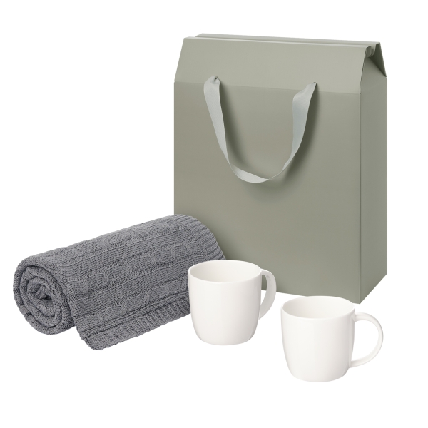 Подарочный набор Dafna, Fado, серый  в коробке-пакете (две фарфоровых кружки, плед)