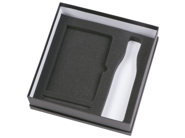 Подарочный набор с блокнотом С2, металлической ручкой и термобутылкой, темно-синий