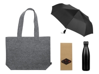 Подарочный набор с зонтом и термобутылкой в шопере, черный Подарочный набор с зонтом и термобутылкой в шопере, черный