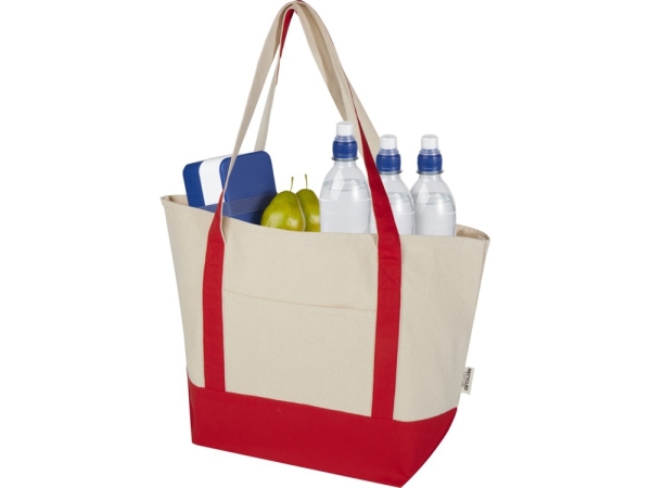 Sam эко- сумка из переработанного хлопка, сертифицированного согласно GRS, плотностью 320 г/м² - Красный / Натуральный