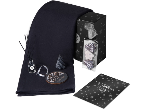 Подарочный набор с пледом, свечой и диффузором, черный