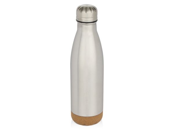 Бутылка для воды Cove из нержавеющей стали с двойными стенками и вакуумной изоляцией, объемом 500 мл, с пробковыми деталями - Matted silver