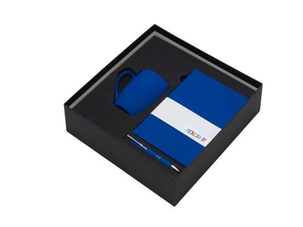 Подарочный набор с блокнотом С2, металлической ручкой и кружкой, синий