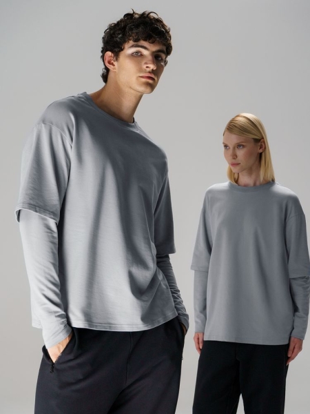 Футболка оверсайз с двойным рукавом Kosmos, светло-серая
