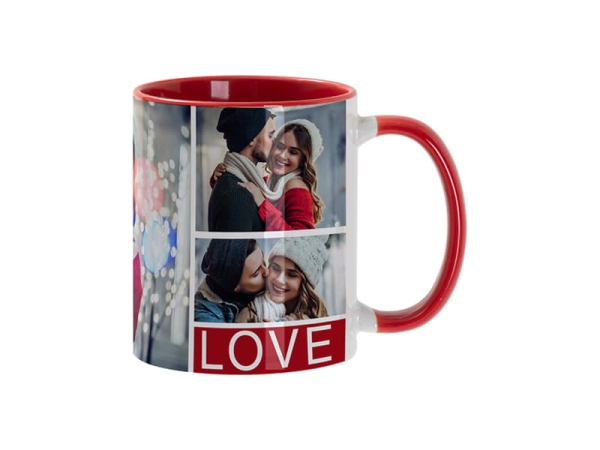 Кружка для сублимации, 330 мл, d=82 мм, стандарт А, белая, желтая внутри, желтая ручка