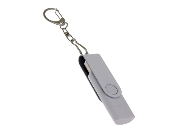 USB-флешка на 128 Гб 2 в 1 поворотный механизм, c дополнительным разъемом Type-C с одноцветным металлическим клипом, белый