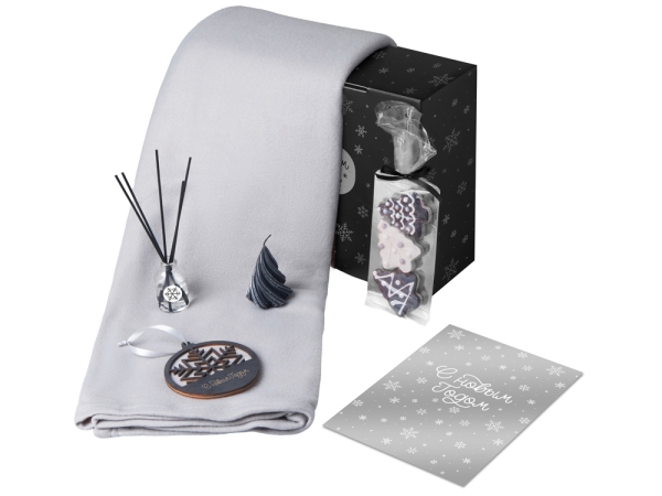 Подарочный набор с пледом, свечой и диффузором, серый