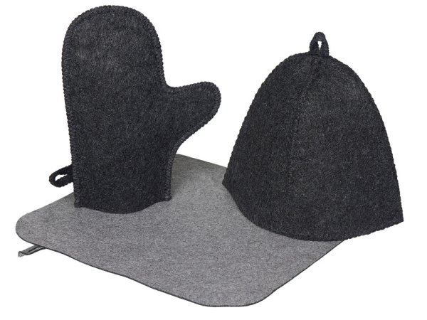 Банный набор из шапки, рукавицы и коврика "Calm", серый