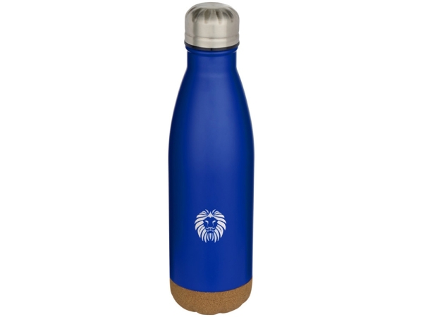 Бутылка для воды Cove из нержавеющей стали с двойными стенками и вакуумной изоляцией, объемом 500 мл, с пробковыми деталями - Ярко-синий