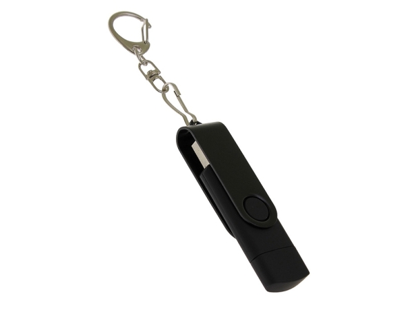 USB-флешка на 128 Гб 2 в 1 поворотный механизм, c дополнительным разъемом Type-C с одноцветным металлическим клипом, черный