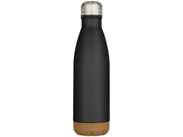 Бутылка для воды Cove из нержавеющей стали с двойными стенками и вакуумной изоляцией, объемом 500 мл, с пробковыми деталями - сплошной черный