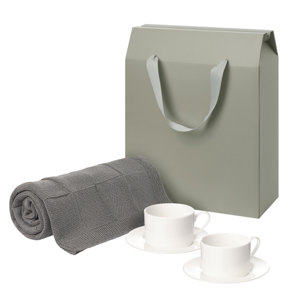 Подарочный набор Mokko, Сella, серый в коробке-пакете (две чайных пары, плед)