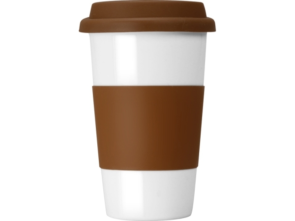 Кружка с силиконовой крышкой и манжетой «Нью-Йорк» 300мл, коричневый