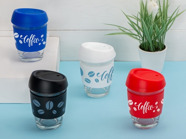 Стеклянный стакан Monday с силиконовой крышкой и манжетой, 350мл, черный