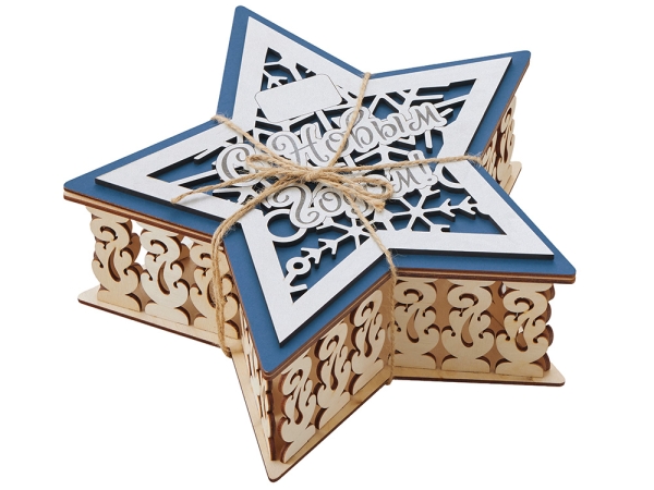 Шкатулка из фанеры в виде звезды "Asteris", сине-серебристый