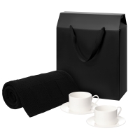 Подарочный набор Mokko, Сella, черный в коробке-пакете (две чайных пары, плед)