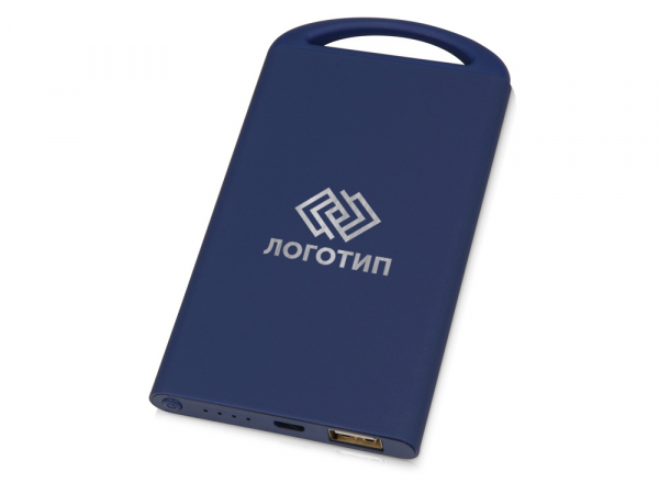 Портативное зарядное устройство "Shine" с зеркальной гравировкой, 4000 mAh, темно-синий