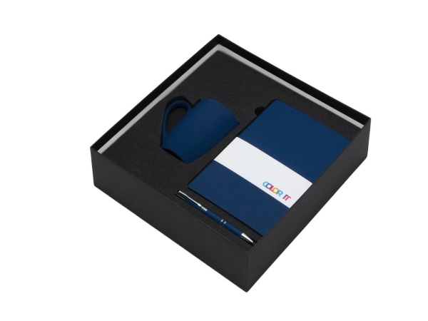 Подарочный набор с блокнотом С3, металлической ручкой и кружкой, темно-синий