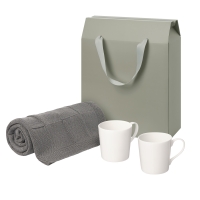 Подарочный набор Siena, Cella, серый в коробке-пакете (две фарфоровых кружки, плед)