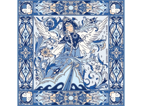 Платок «Царевна-Лебедь» 100% шелк, синий