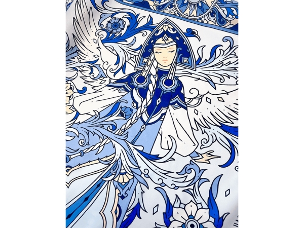 Платок «Царевна-Лебедь» 100% шелк, синий