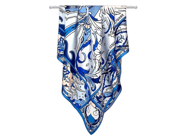 Платок «Царевна-Лебедь» 100% шелк, синий
