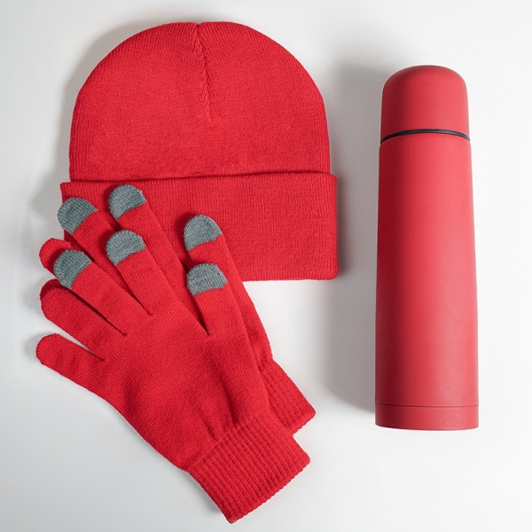 Набор подарочный GET WARM: перчатки, шапка, термос; зеленый