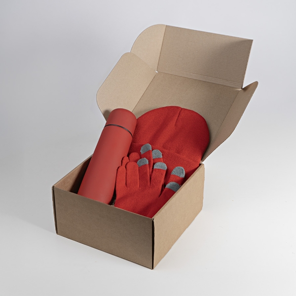 Набор подарочный GET WARM: перчатки, шапка, термос; зеленый