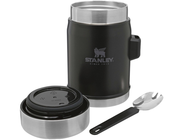 Банка для еды объемом 400 мл с ложкой-вилкой Stanley Legendary - черный матовый