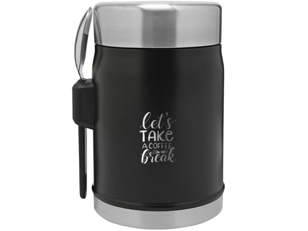 Банка для еды объемом 400 мл с ложкой-вилкой Stanley Legendary - черный матовый