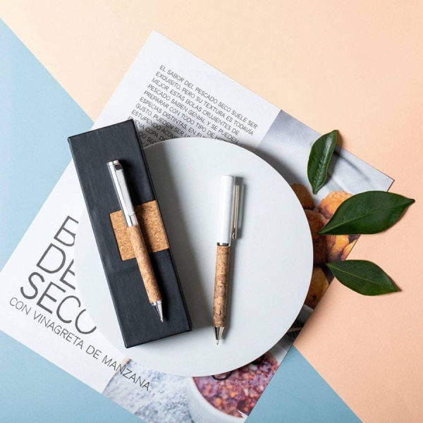 Ручка шариковая SILIAX, белый, натуральная пробка, металл, 13,7 см