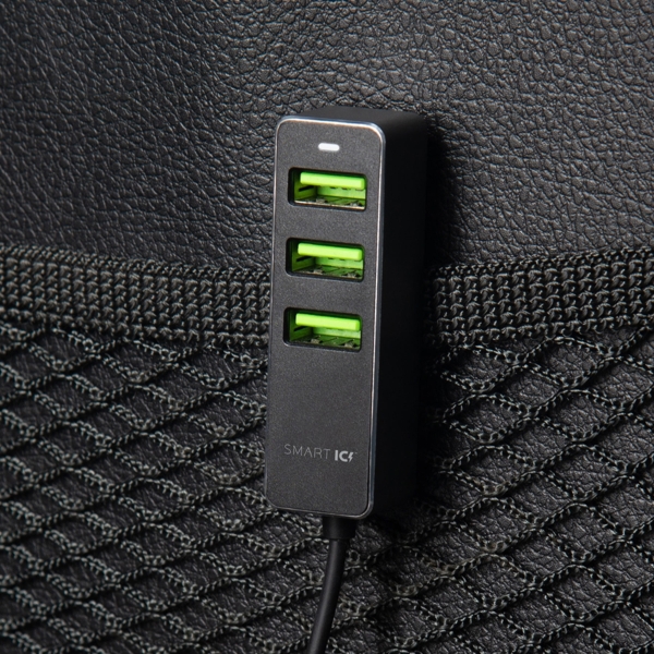 АЗУ 1 USB + 3 USB для пассажиров, QC 3.0, 7А, алюминий, графит, Deppa