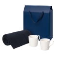 Подарочный набор Siena, Cella, синий в коробке-пакете (две фарфоровых кружки, плед)