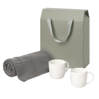 Подарочный набор Dafna, Cella, серый в коробке-пакете (две фарфоровых кружки, плед)