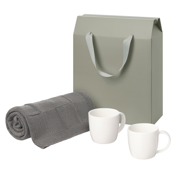Подарочный набор Dafna, Cella, серый в коробке-пакете (две фарфоровых кружки, плед)