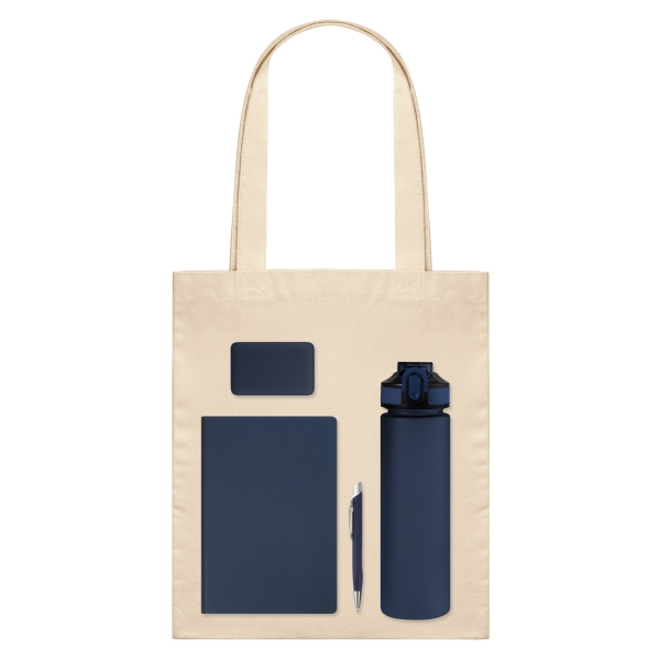 Подарочный набор Велком Пак (Welcome Pack), синий (бутылка, ежедневник, ручка, ЗУ, шоппер)