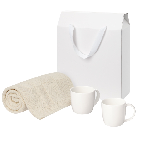 Подарочный набор Dafna, Cella, бежевый в коробке-пакете (две фарфоровых кружки, плед)