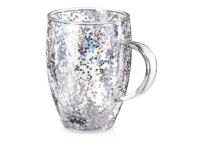 Кружка с двойными стенками с блестками, 360 мл, серебристый Кружка с двойными стенками с блестками, 360 мл, серебристый