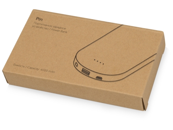 Портативное зарядное устройство "Pin" на 4000 mAh с большой площадью нанесения и клипом для крепления к одежде или сумке, черный