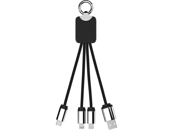 Кабель 3-в-1 SCX.design C15 с брелоком и подсветкой, черный с синей подсветкой