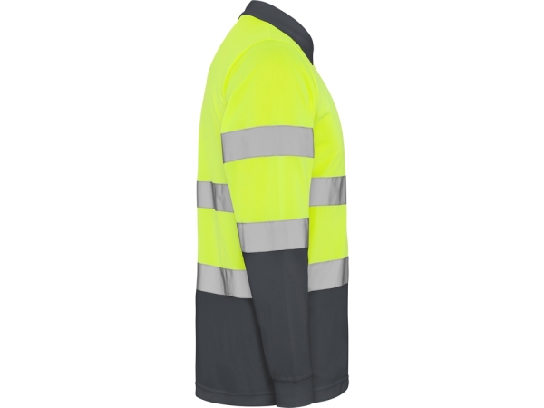 Поло "Polaris" мужское c длинным рукавом, свинцовый/неоновый желтый