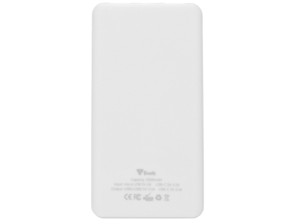 Портативное зарядное устройство «Reserve» с USB Type-C, 5000 mAh, белый