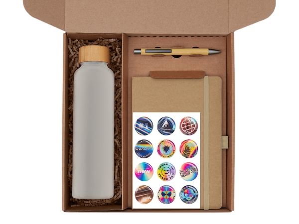 Подарочный набор с бутылкой для воды. блокнотом, ручкой и подставкой для телефона, бежевый