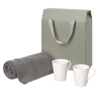 Подарочный набор Vesta, Cella, серый в коробке-пакете (две фарфоровых кружки, плед)