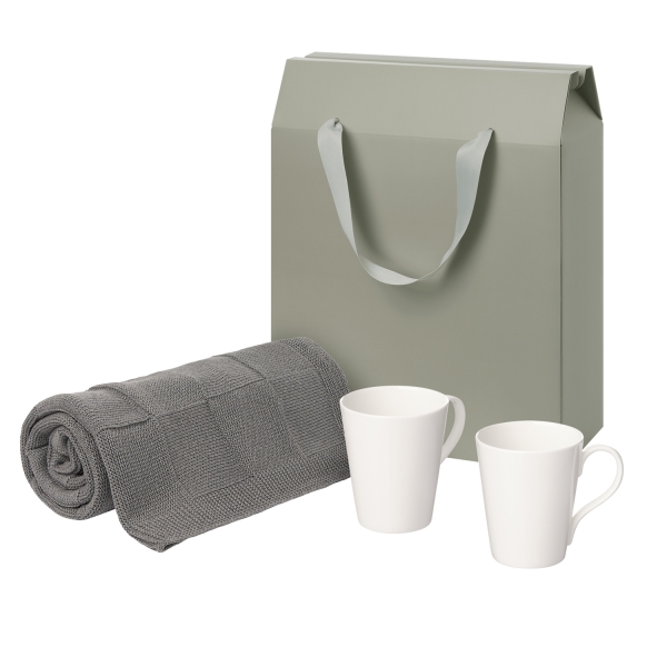 Подарочный набор Vesta, Cella, серый в коробке-пакете (две фарфоровых кружки, плед)