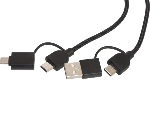 Универсальный зарядный кабель из переработанных ПЭТ и ТПЕ «Acalypha», быстрая зарядка 25 Вт, черный