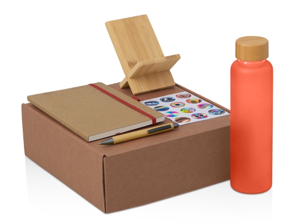 Подарочный набор с бутылкой для воды. блокнотом, ручкой и подставкой для телефона, красный