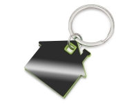 Металлический брелок с пластиковой цветной вставкой "SteelPop House", серебристый с зеленым яблоком