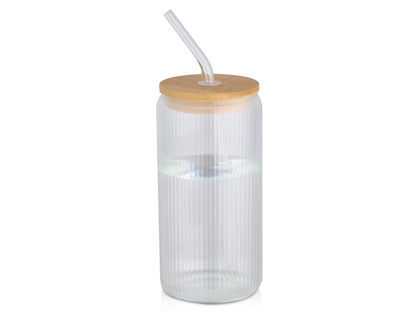 Ёмкость Mirage из боросиликатного стекла объемом 500 мл с одинарными стенками и крышкой из бамбука - Прозрачный